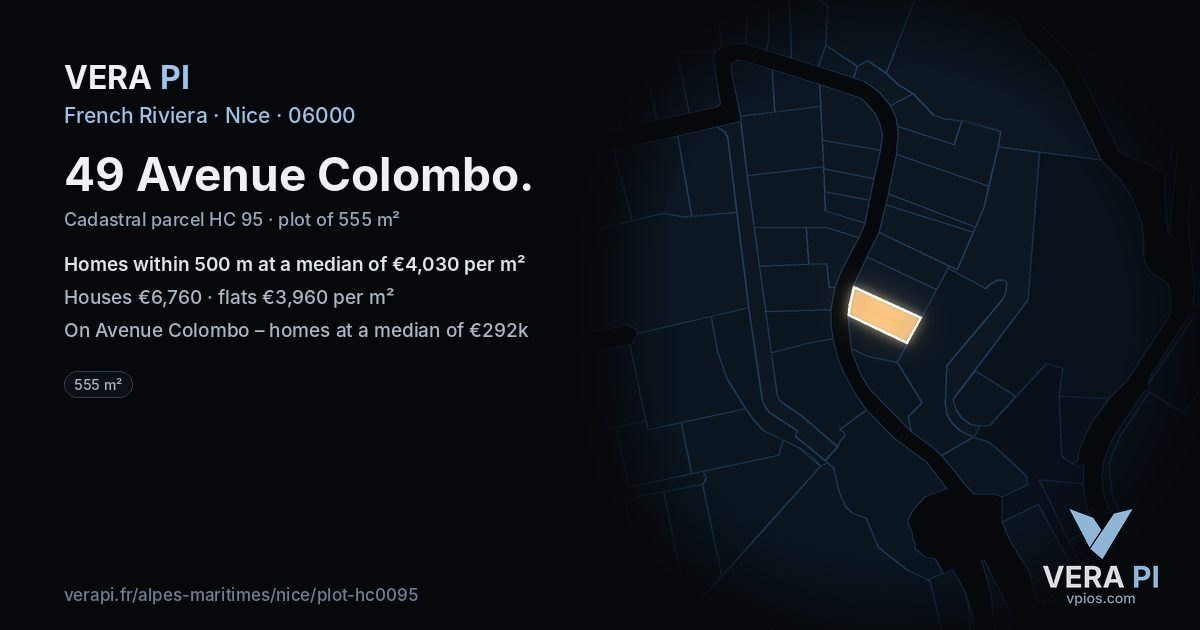 49 Avenue Colombo, Nice at night – the plot lit, the parcels around coloured by the prices near them