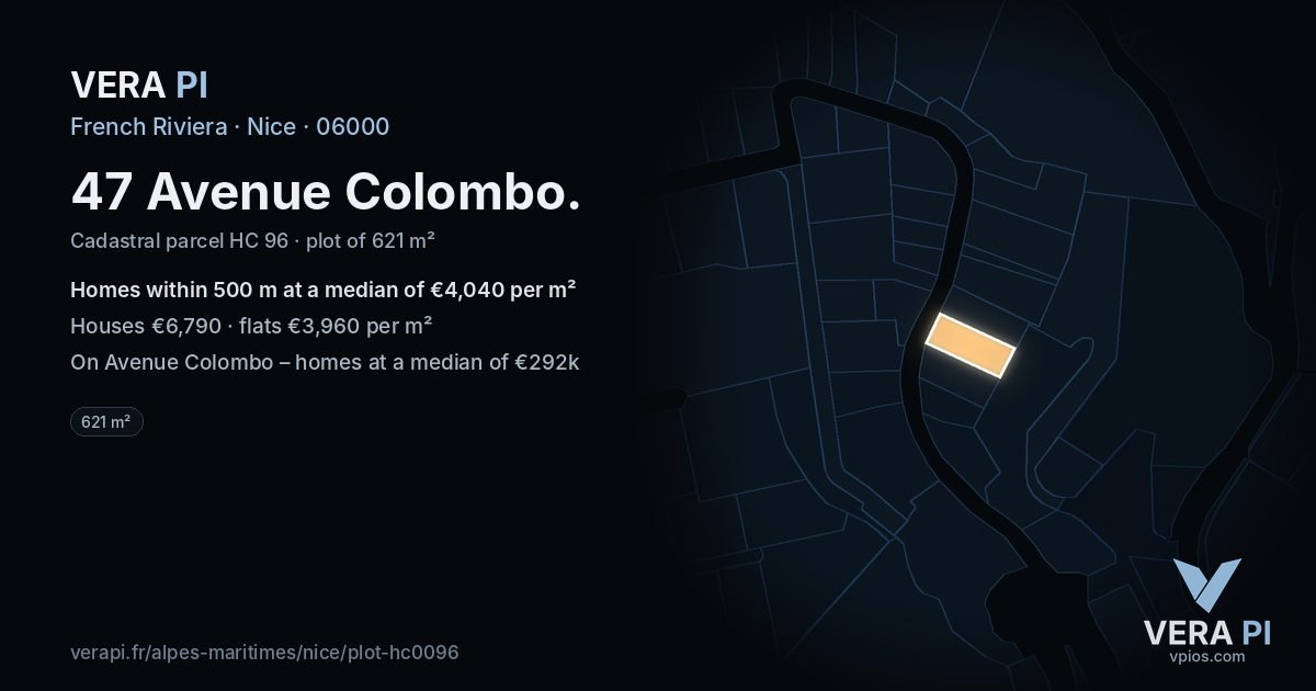 47 Avenue Colombo, Nice at night – the plot lit, the parcels around coloured by the prices near them