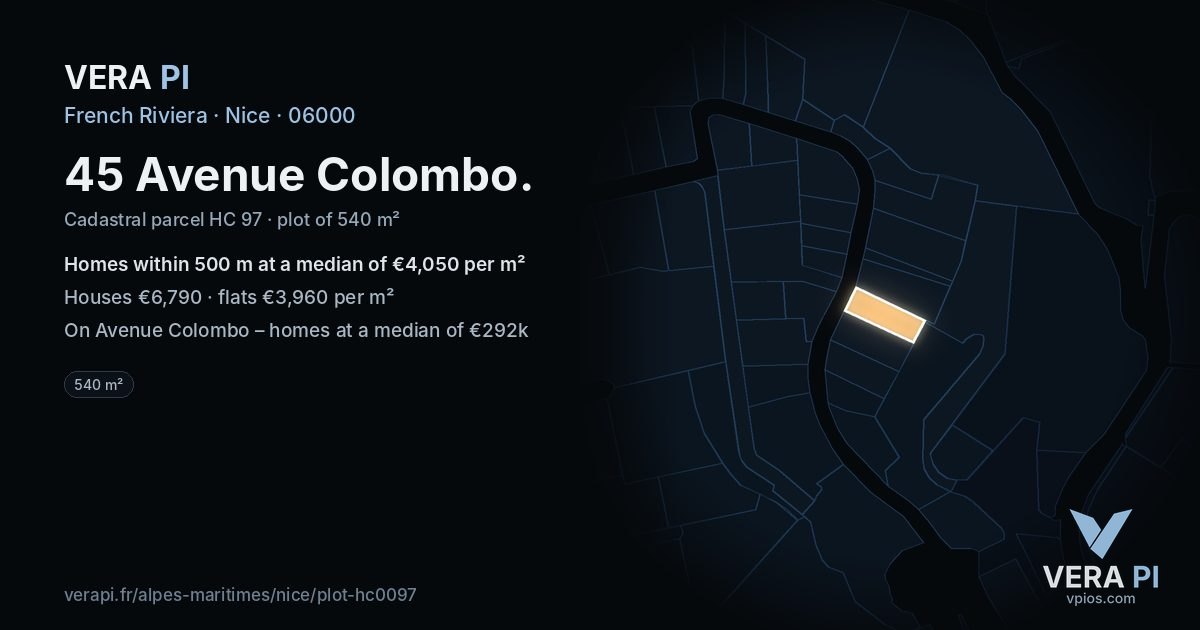 45 Avenue Colombo, Nice at night – the plot lit, the parcels around coloured by the prices near them