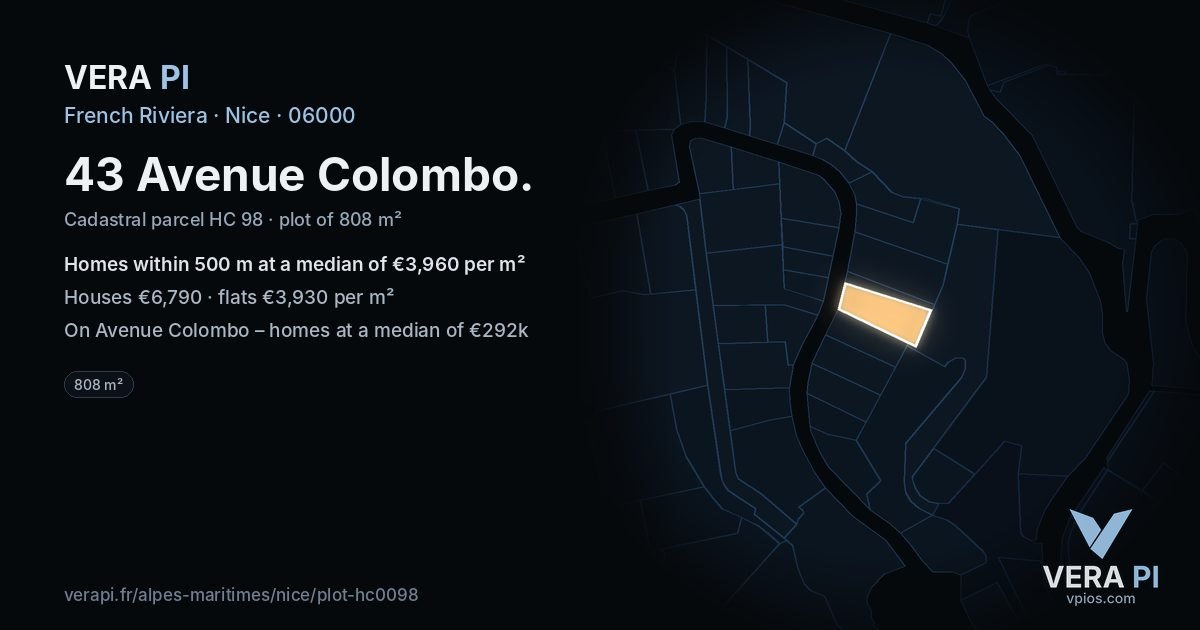 43 Avenue Colombo, Nice at night – the plot lit, the parcels around coloured by the prices near them