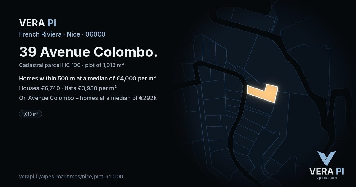 39 Avenue Colombo, Nice at night – the plot lit, the parcels around coloured by the prices near them
