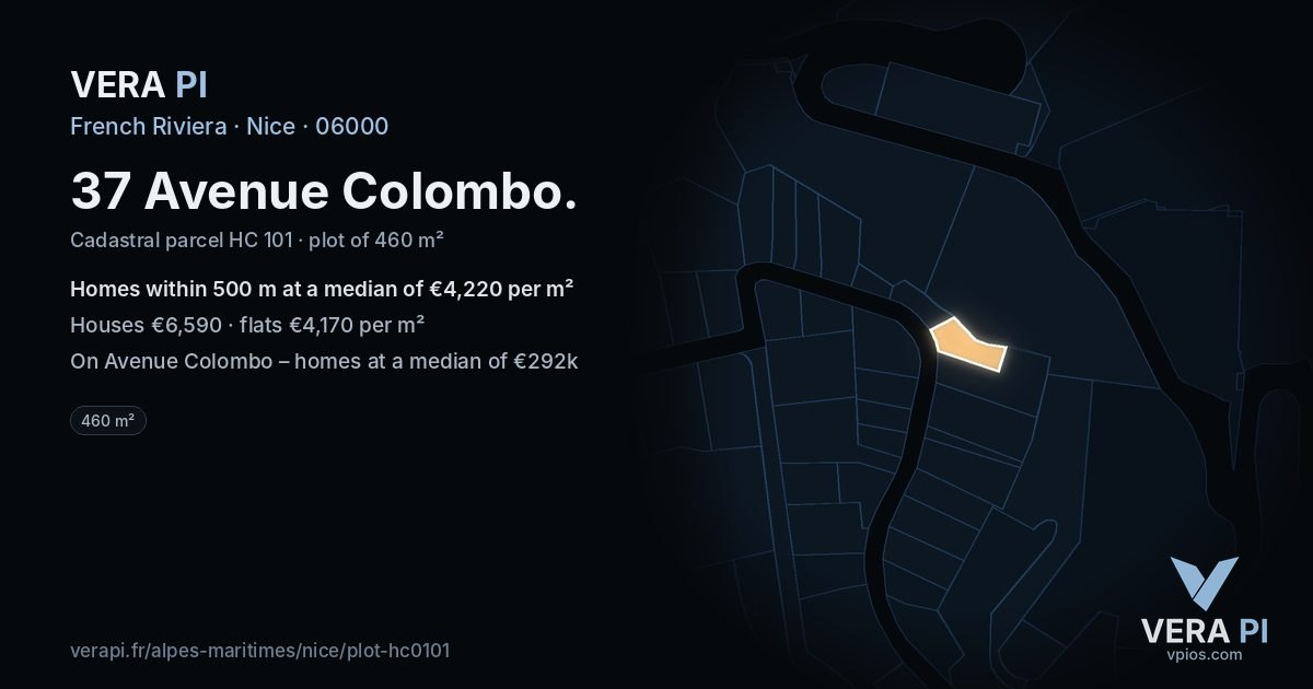 37 Avenue Colombo, Nice at night – the plot lit, the parcels around coloured by the prices near them