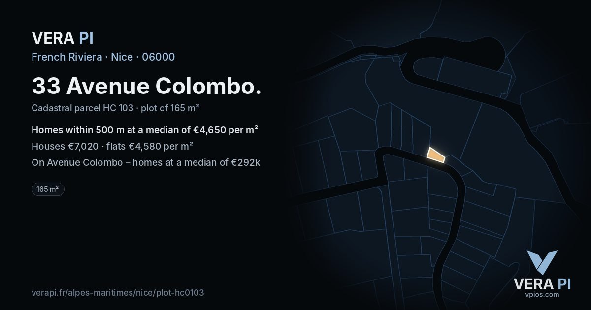 33 Avenue Colombo, Nice at night – the plot lit, the parcels around coloured by the prices near them