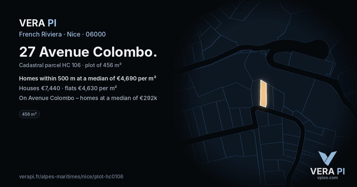 27 Avenue Colombo, Nice at night – the plot lit, the parcels around coloured by the prices near them