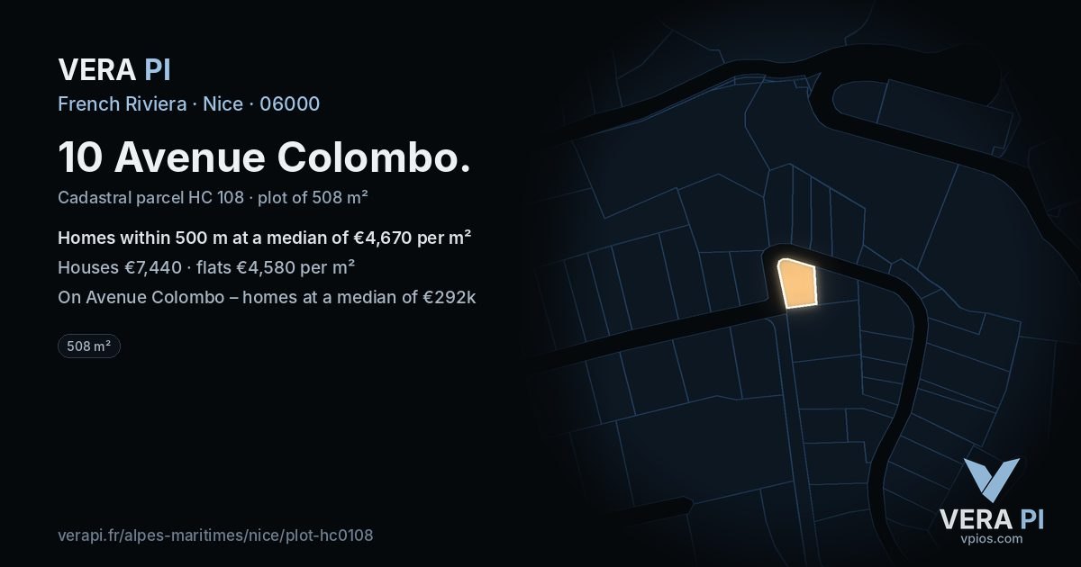 10 Avenue Colombo, Nice at night – the plot lit, the parcels around coloured by the prices near them
