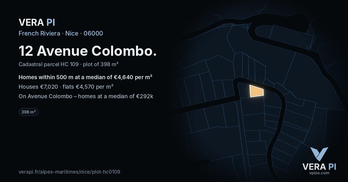 12 Avenue Colombo, Nice at night – the plot lit, the parcels around coloured by the prices near them