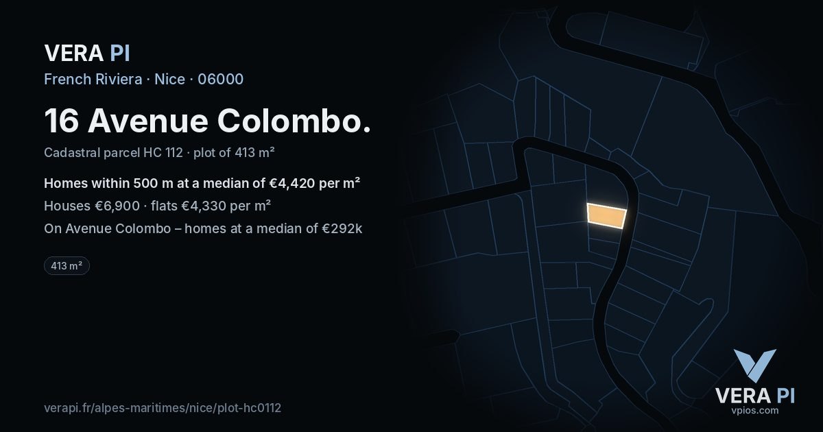 16 Avenue Colombo, Nice at night – the plot lit, the parcels around coloured by the prices near them