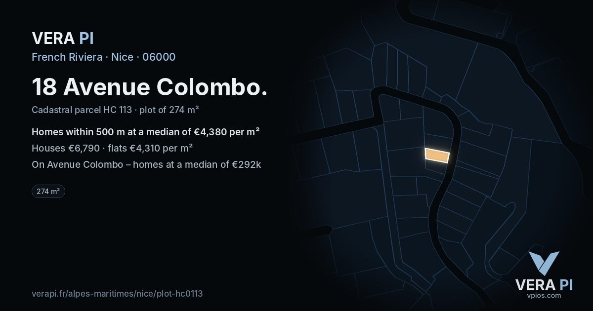 18 Avenue Colombo, Nice at night – the plot lit, the parcels around coloured by the prices near them