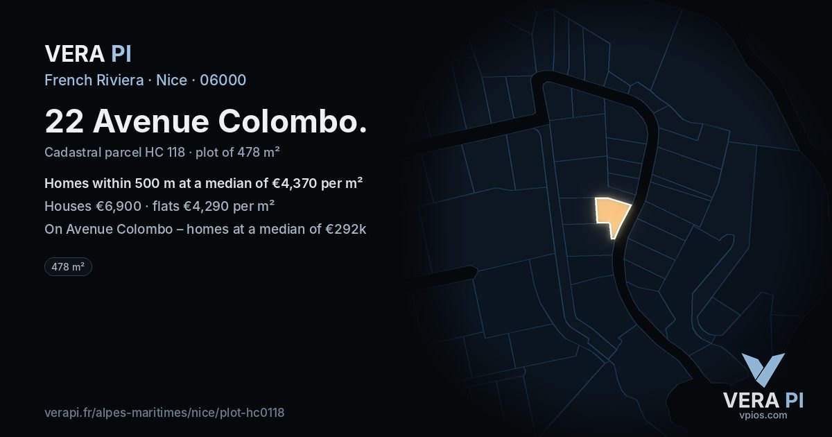 22 Avenue Colombo, Nice at night – the plot lit, the parcels around coloured by the prices near them