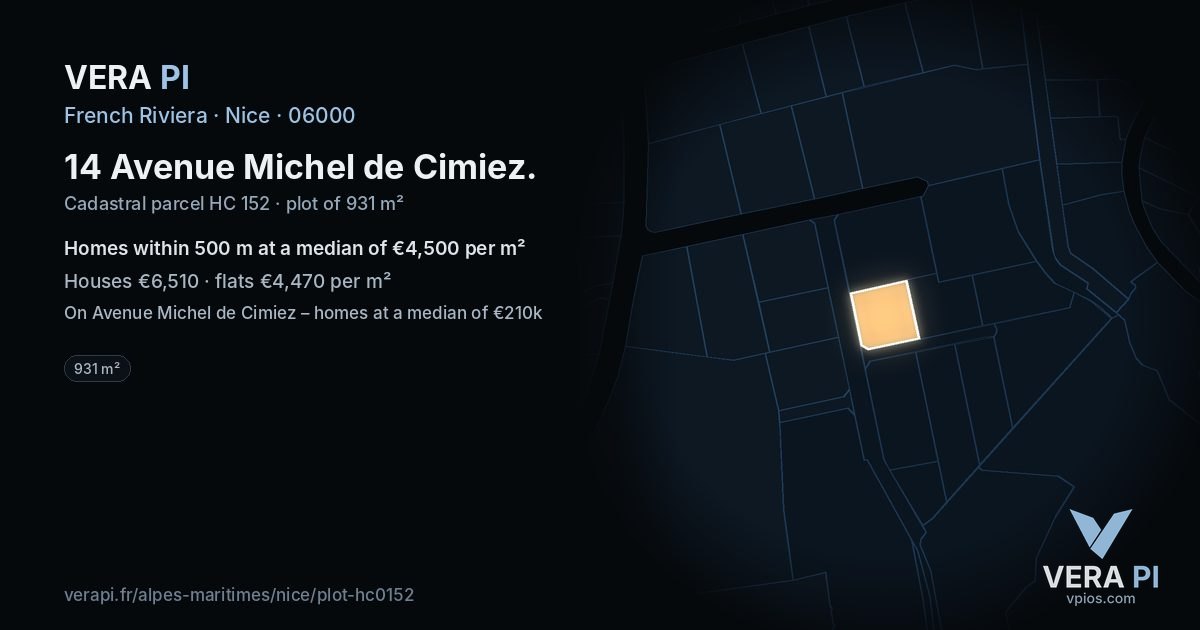 14 Avenue Michel de Cimiez, Nice at night – the plot lit, the parcels around coloured by the prices near them