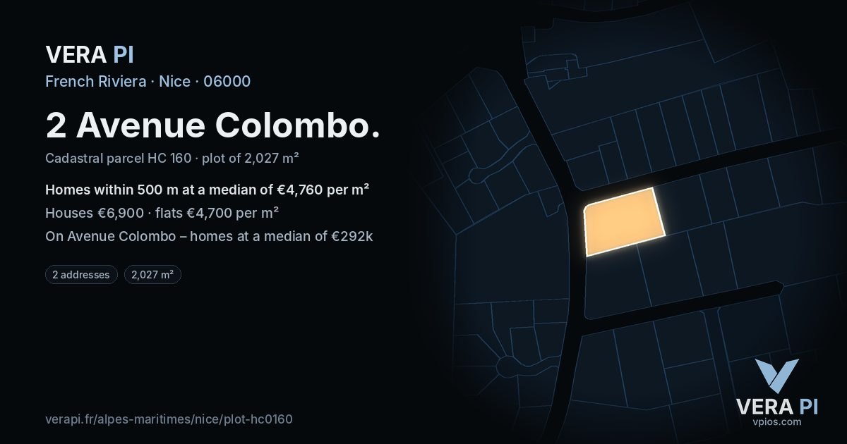 2 Avenue Colombo, Nice at night – the plot lit, the parcels around coloured by the prices near them