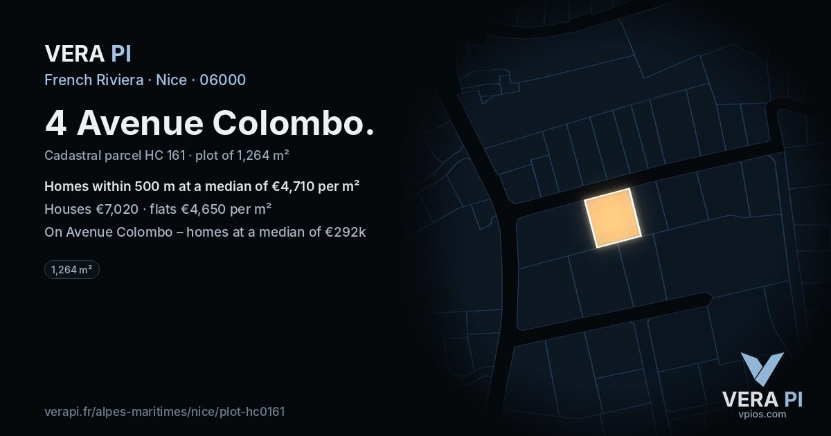 4 Avenue Colombo, Nice at night – the plot lit, the parcels around coloured by the prices near them
