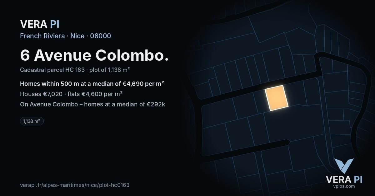 6 Avenue Colombo, Nice at night – the plot lit, the parcels around coloured by the prices near them