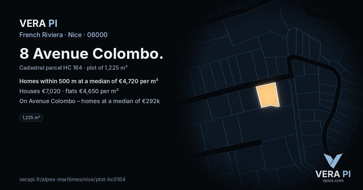 8 Avenue Colombo, Nice at night – the plot lit, the parcels around coloured by the prices near them