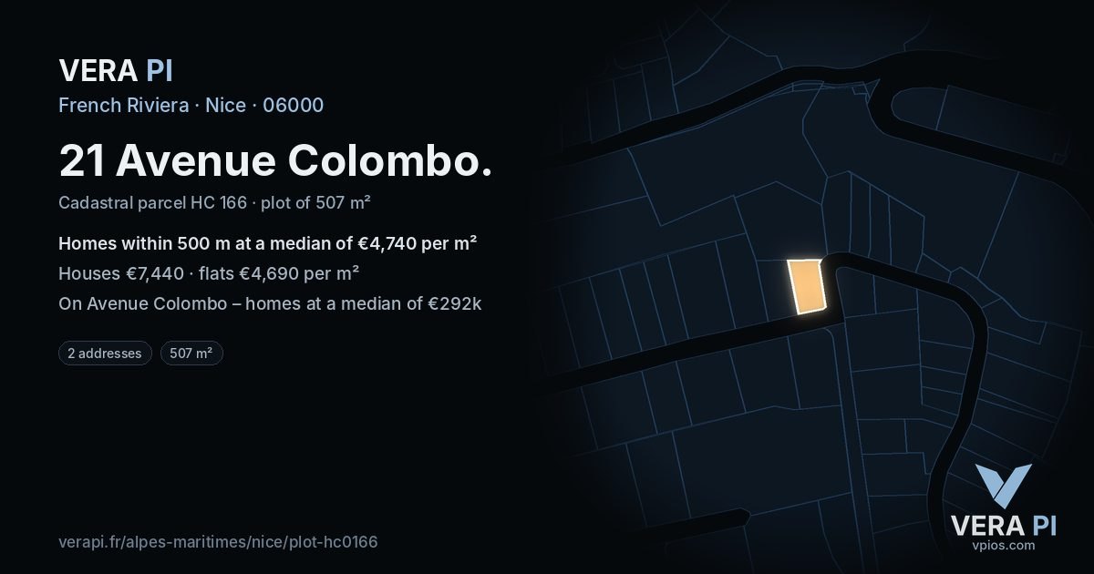 21 Avenue Colombo, Nice at night – the plot lit, the parcels around coloured by the prices near them