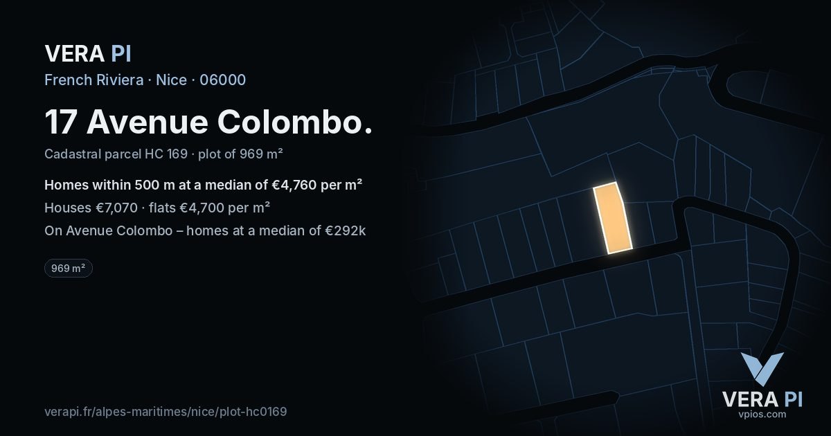 17 Avenue Colombo, Nice at night – the plot lit, the parcels around coloured by the prices near them