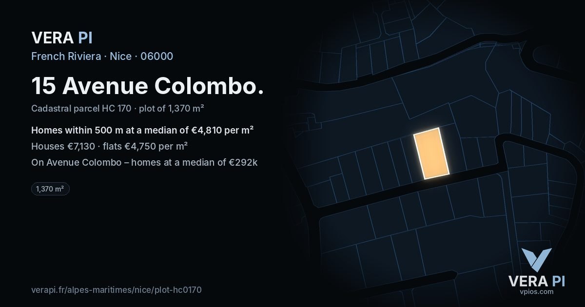 15 Avenue Colombo, Nice at night – the plot lit, the parcels around coloured by the prices near them