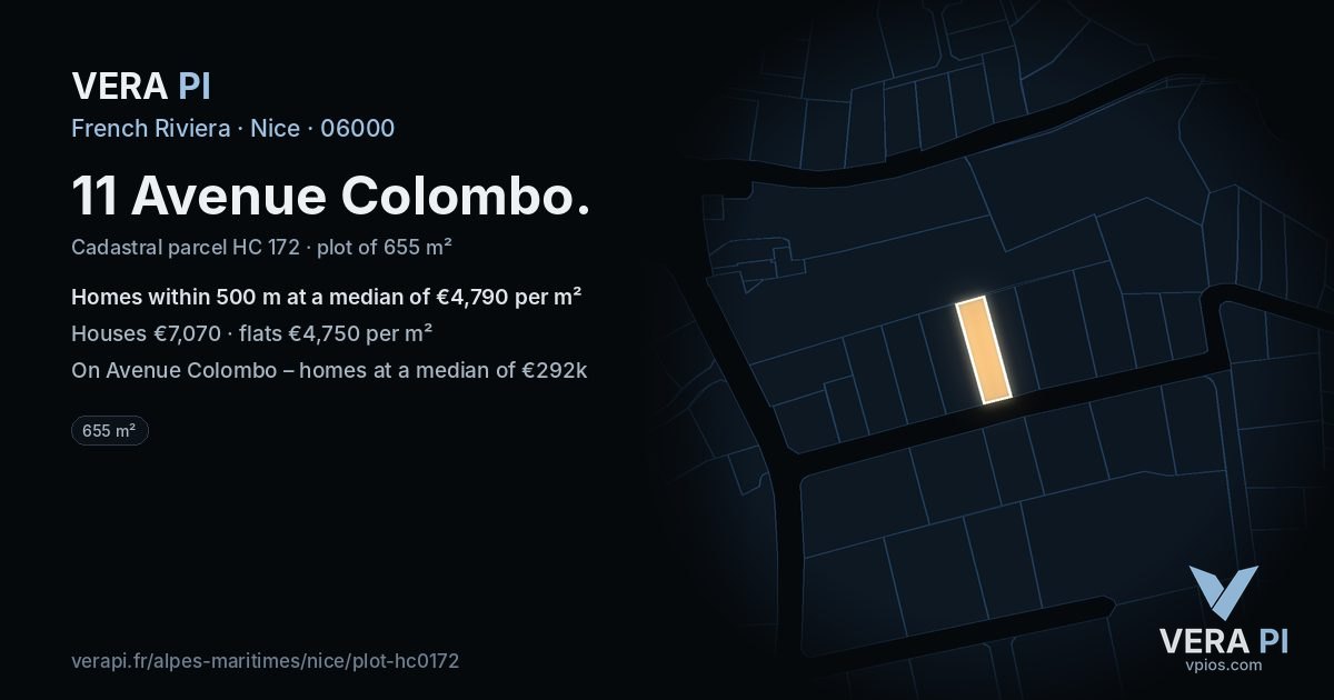 11 Avenue Colombo, Nice at night – the plot lit, the parcels around coloured by the prices near them