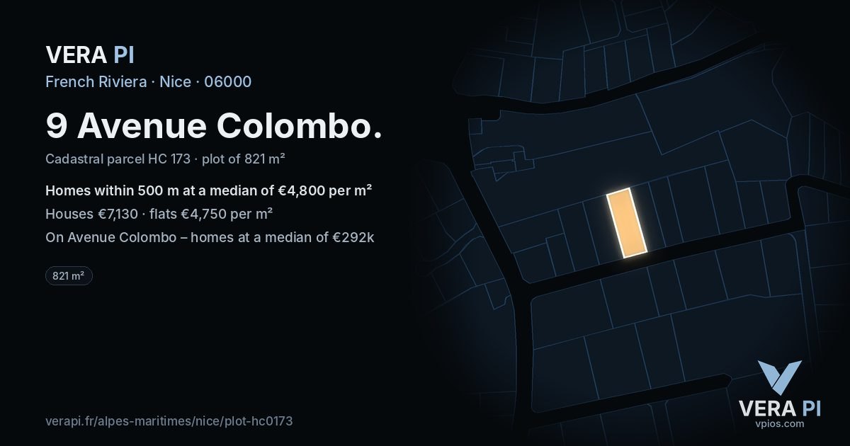 9 Avenue Colombo, Nice at night – the plot lit, the parcels around coloured by the prices near them