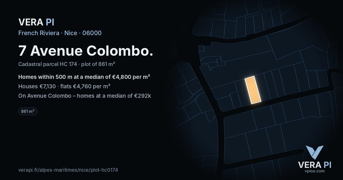 7 Avenue Colombo, Nice at night – the plot lit, the parcels around coloured by the prices near them