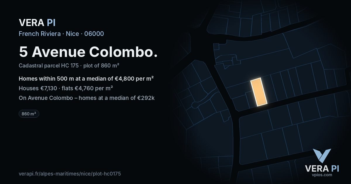 5 Avenue Colombo, Nice at night – the plot lit, the parcels around coloured by the prices near them