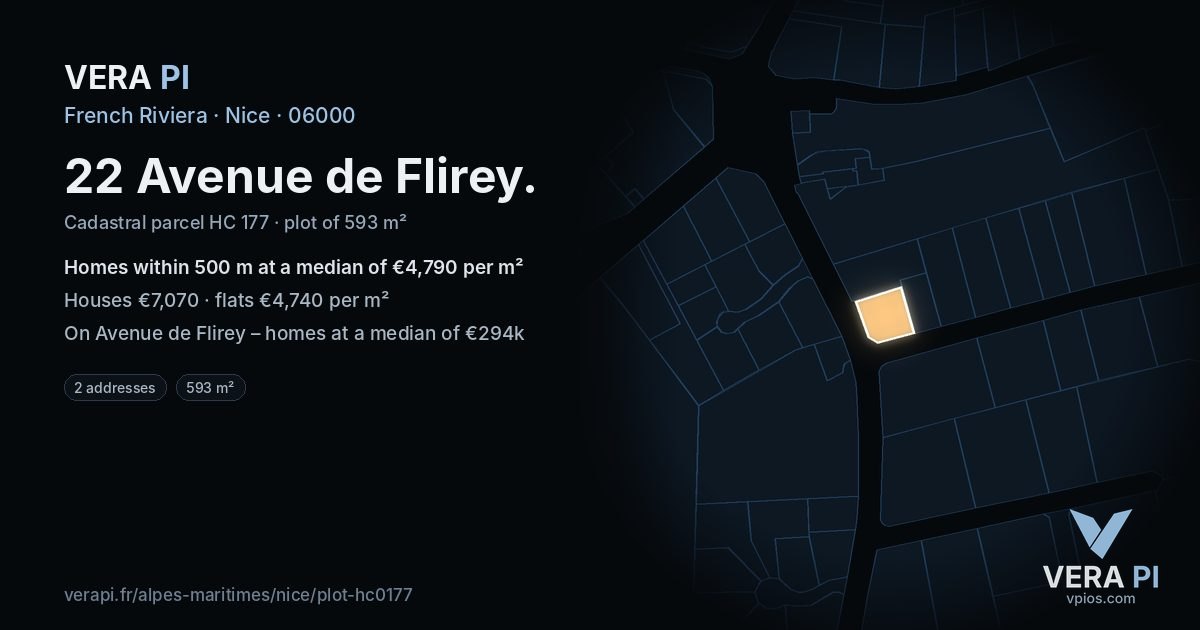 22 Avenue de Flirey, Nice at night – the plot lit, the parcels around coloured by the prices near them