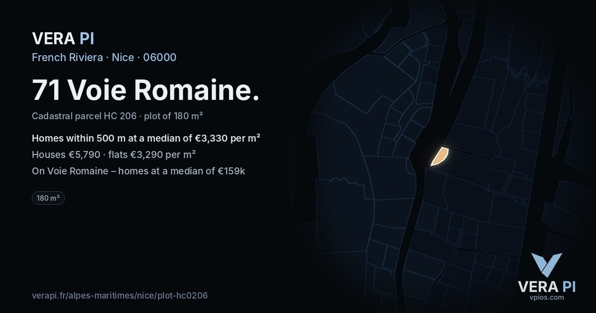 71 Voie Romaine, Nice at night – the plot lit, the parcels around coloured by the prices near them