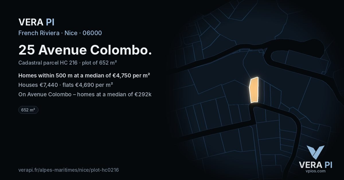 25 Avenue Colombo, Nice at night – the plot lit, the parcels around coloured by the prices near them