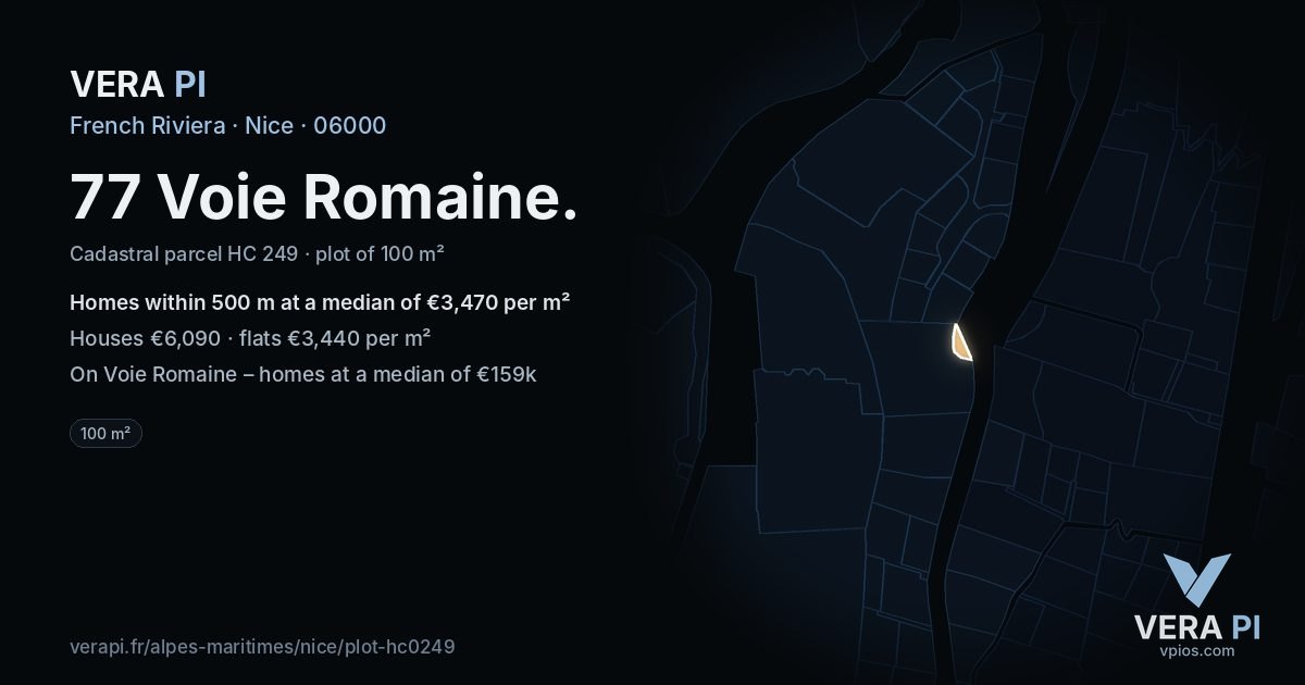 77 Voie Romaine, Nice at night – the plot lit, the parcels around coloured by the prices near them