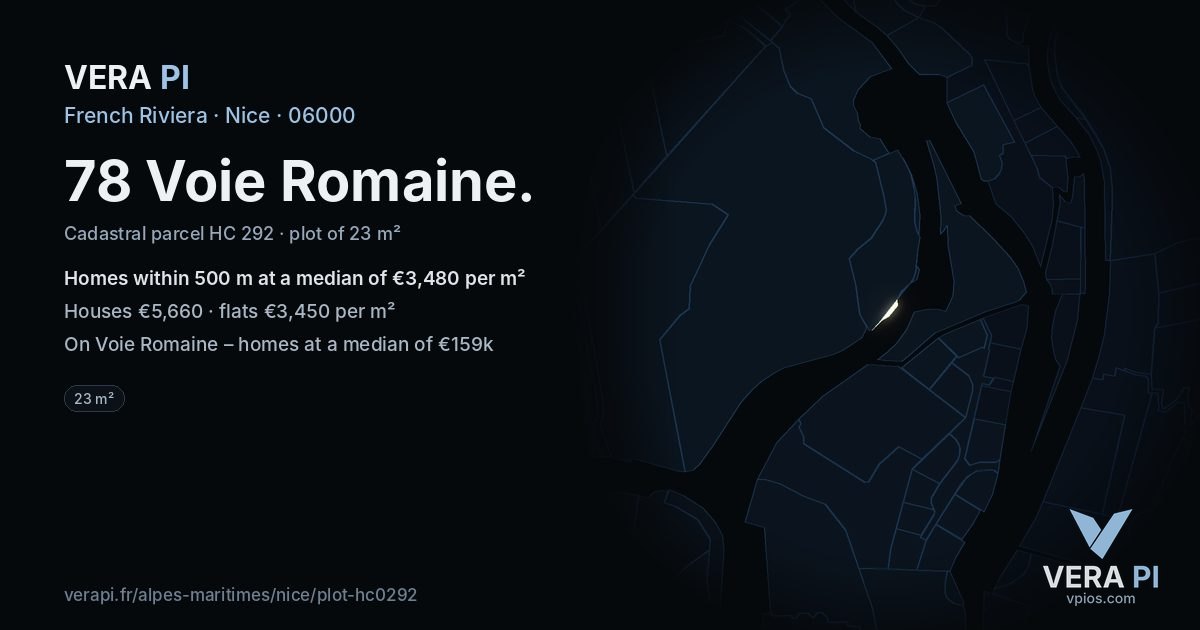 78 Voie Romaine, Nice at night – the plot lit, the parcels around coloured by the prices near them