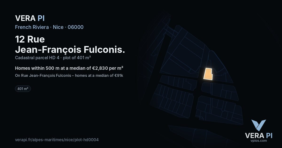 12 Rue Jean-François Fulconis, Nice at night – the plot lit, the parcels around coloured by the prices near them