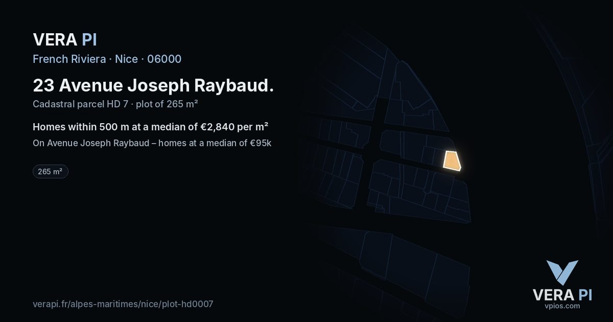 23 Avenue Joseph Raybaud, Nice at night – the plot lit, the parcels around coloured by the prices near them