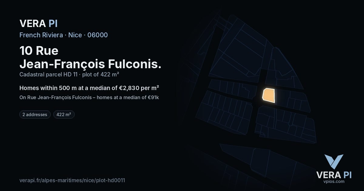 10 Rue Jean-François Fulconis, Nice at night – the plot lit, the parcels around coloured by the prices near them