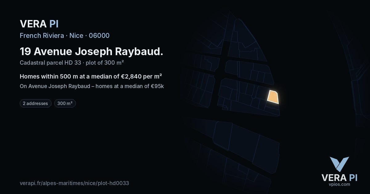 19 Avenue Joseph Raybaud, Nice at night – the plot lit, the parcels around coloured by the prices near them