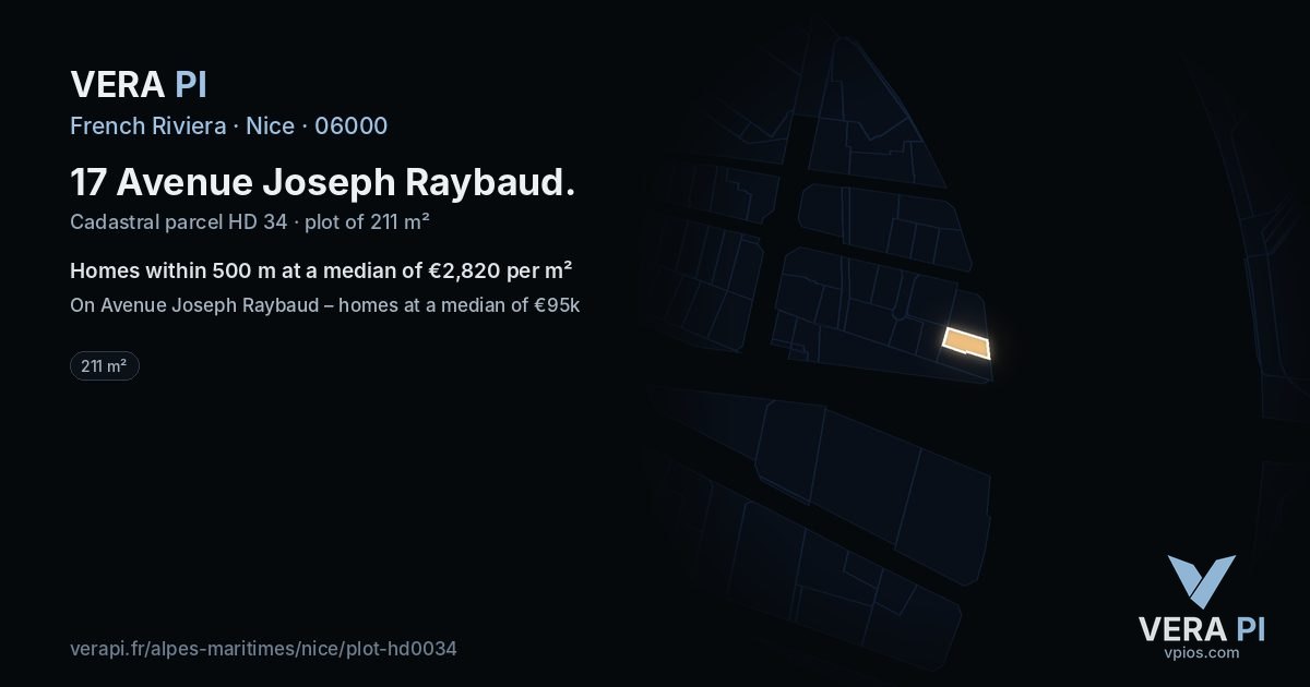 17 Avenue Joseph Raybaud, Nice at night – the plot lit, the parcels around coloured by the prices near them