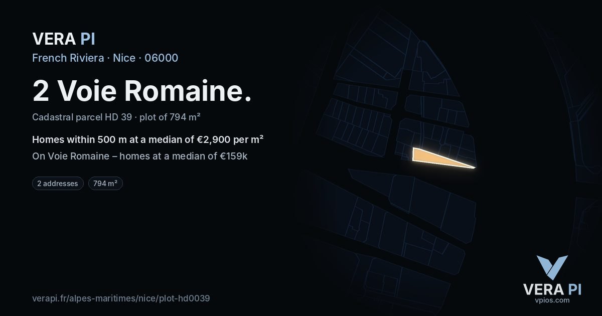2 Voie Romaine, Nice at night – the plot lit, the parcels around coloured by the prices near them