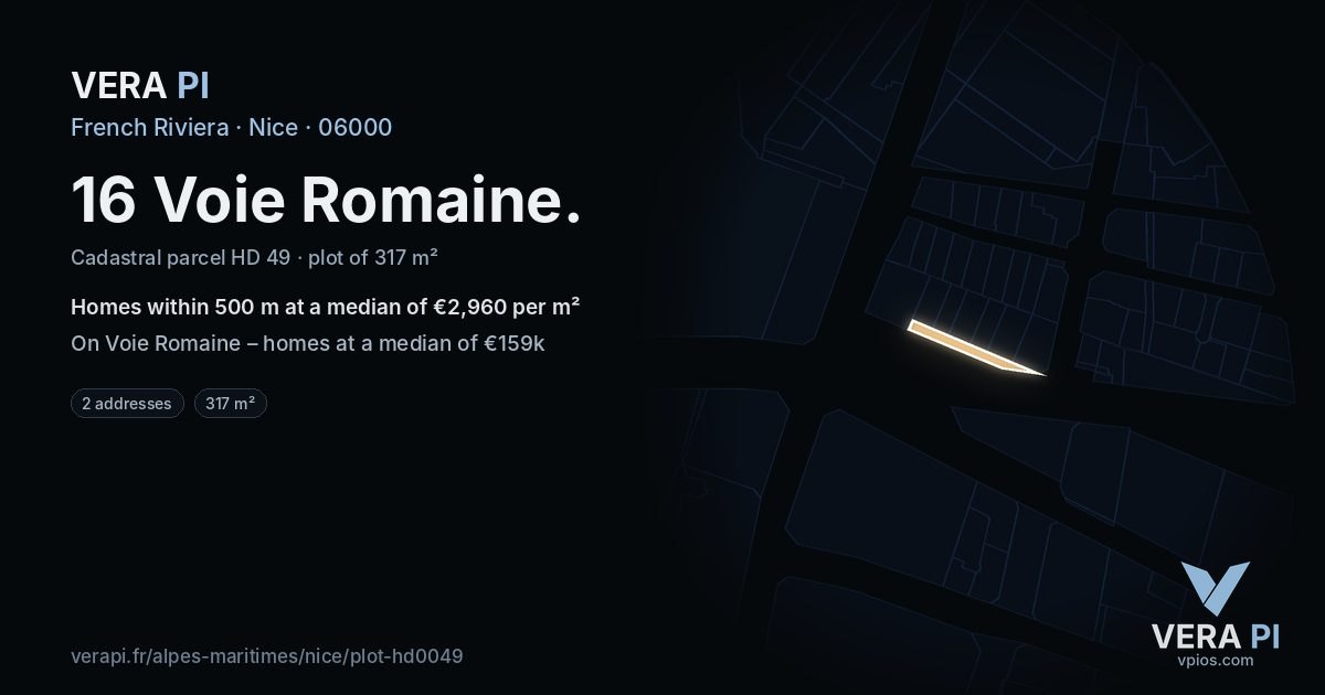 16 Voie Romaine, Nice at night – the plot lit, the parcels around coloured by the prices near them