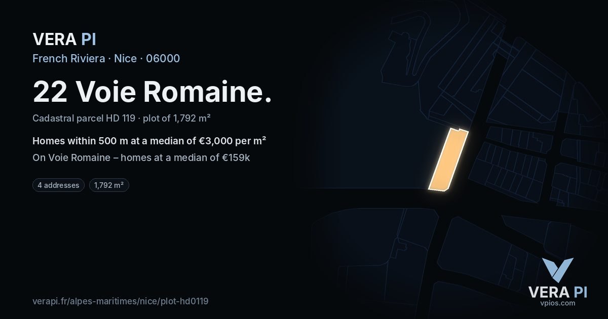 22 Voie Romaine, Nice at night – the plot lit, the parcels around coloured by the prices near them