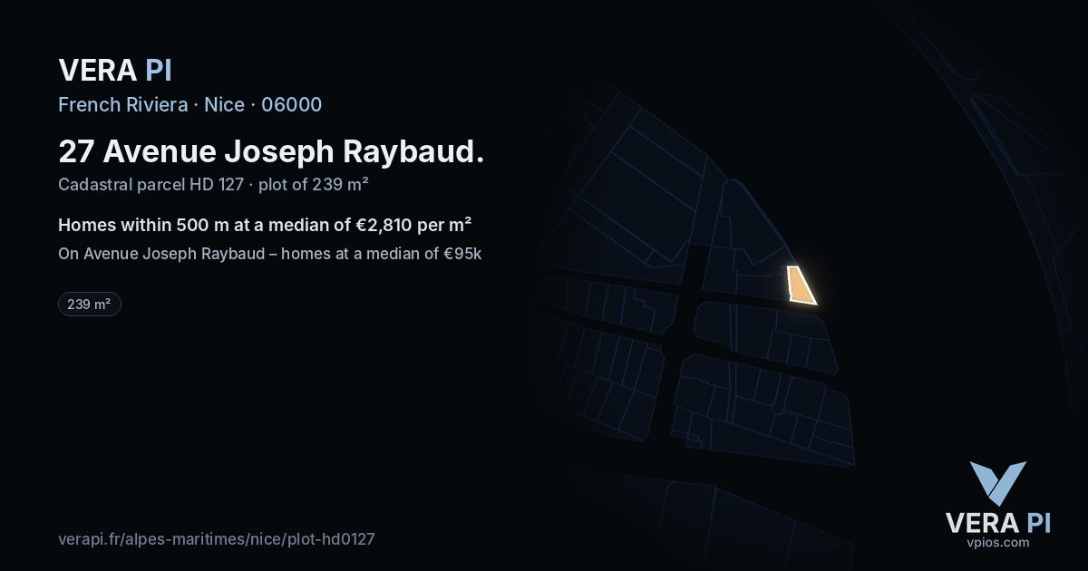 27 Avenue Joseph Raybaud, Nice at night – the plot lit, the parcels around coloured by the prices near them