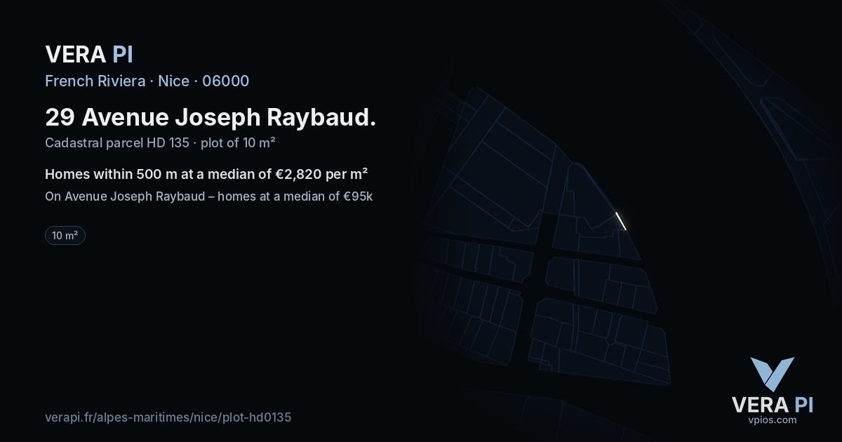 29 Avenue Joseph Raybaud, Nice at night – the plot lit, the parcels around coloured by the prices near them