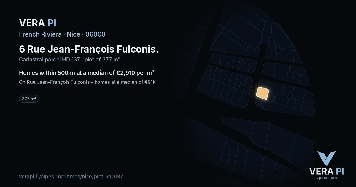 6 Rue Jean-François Fulconis, Nice at night – the plot lit, the parcels around coloured by the prices near them