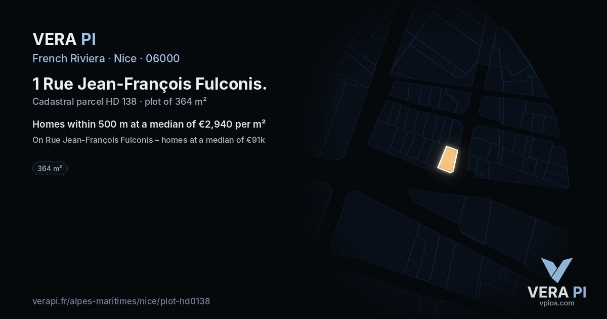 1 Rue Jean-François Fulconis, Nice at night – the plot lit, the parcels around coloured by the prices near them
