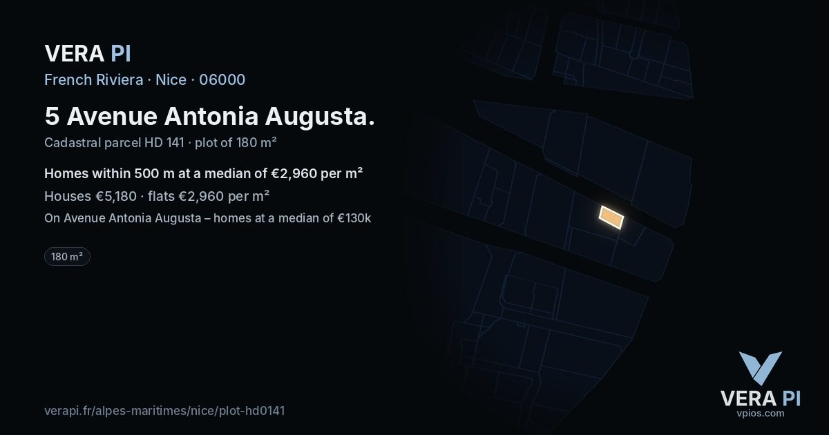 5 Avenue Antonia Augusta, Nice at night – the plot lit, the parcels around coloured by the prices near them