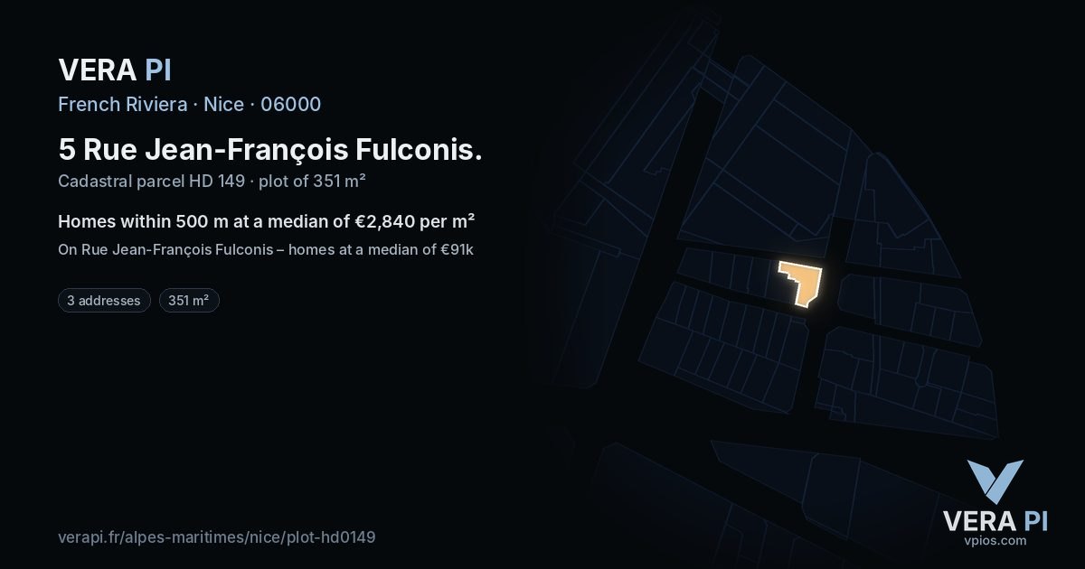 5 Rue Jean-François Fulconis, Nice at night – the plot lit, the parcels around coloured by the prices near them