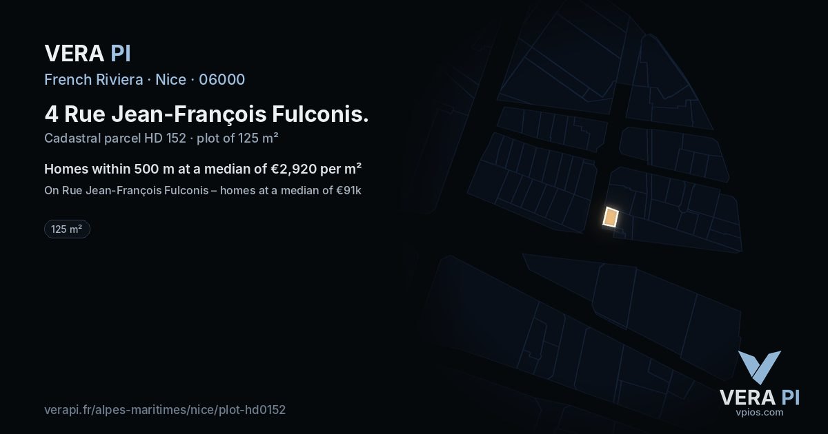 4 Rue Jean-François Fulconis, Nice at night – the plot lit, the parcels around coloured by the prices near them