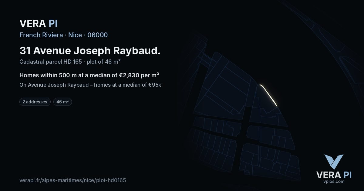31 Avenue Joseph Raybaud, Nice at night – the plot lit, the parcels around coloured by the prices near them