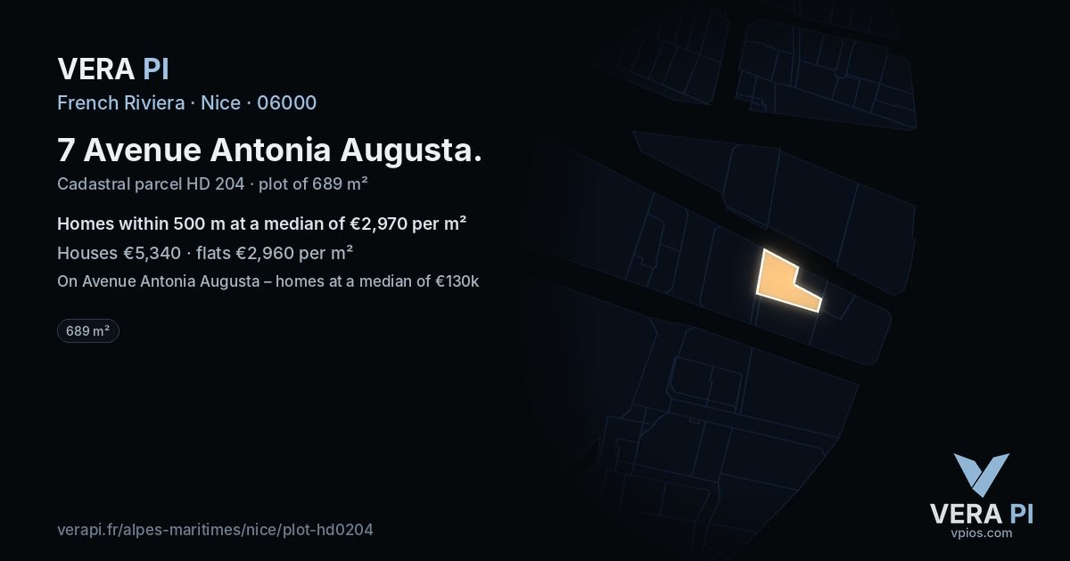 7 Avenue Antonia Augusta, Nice at night – the plot lit, the parcels around coloured by the prices near them