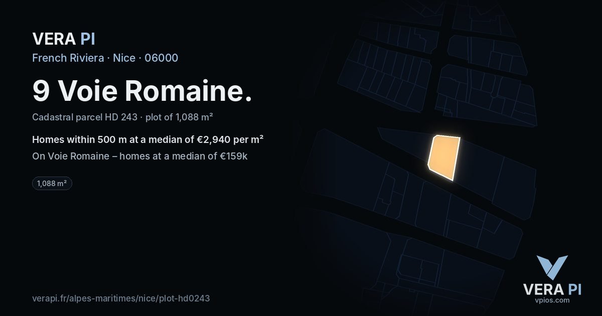 9 Voie Romaine, Nice at night – the plot lit, the parcels around coloured by the prices near them