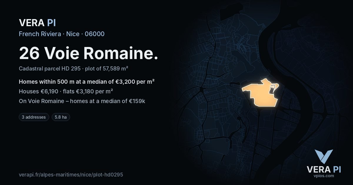 26 Voie Romaine, Nice at night – the plot lit, the parcels around coloured by the prices near them