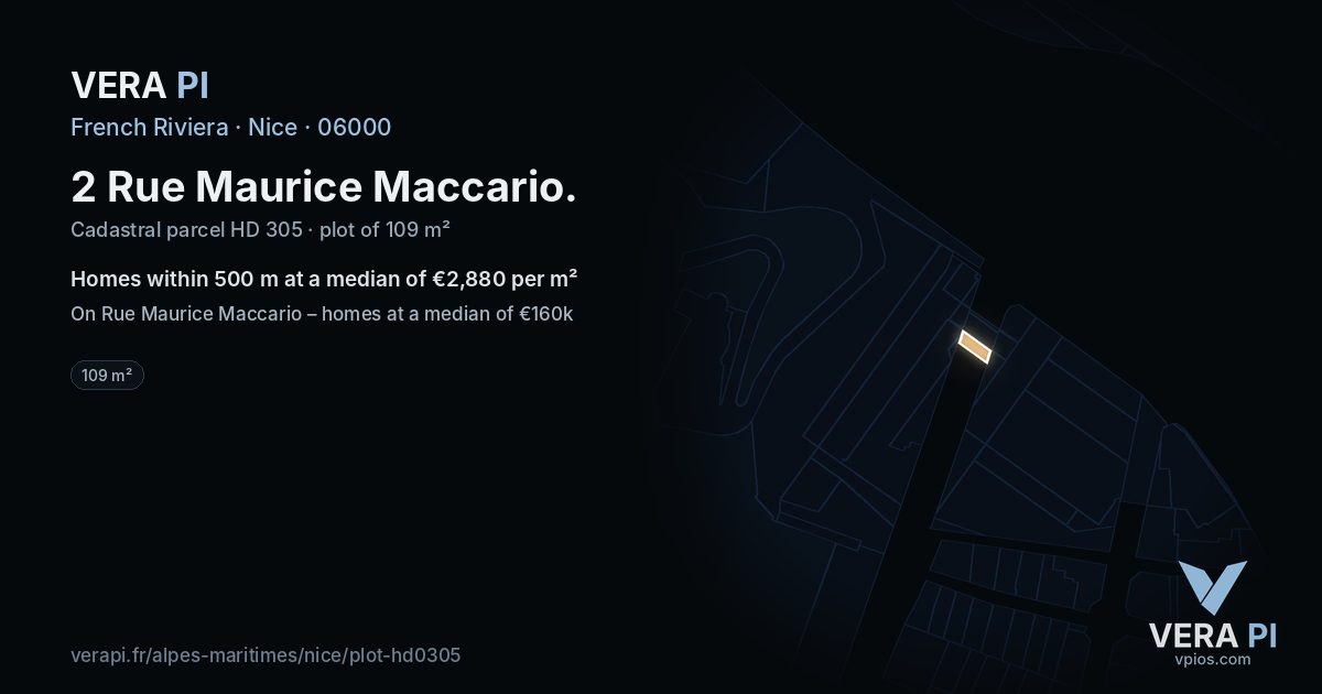 2 Rue Maurice Maccario, Nice at night – the plot lit, the parcels around coloured by the prices near them